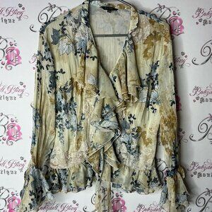 Attitude blouse frilly flare sleeves lace flowers Floral Ruffle Blouse